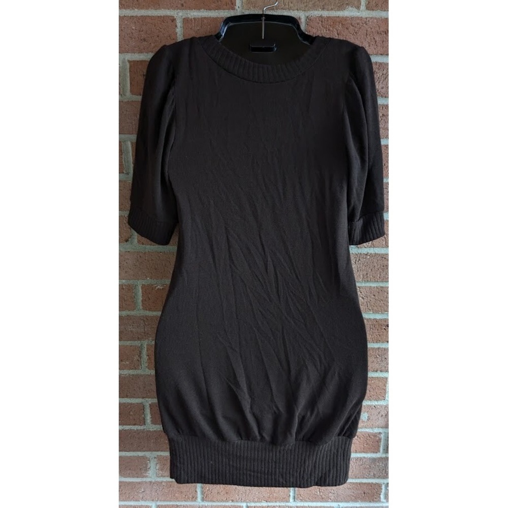 Vintage Y2K 90 Women M Babydoll Top Tunic Dress Short Sleeve USA Chocolate Brown - Picture 8 of 8